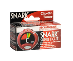 Red Snark Super Tight Rechargable Clip-On Guitar Tuner with box, designed for accurate tuning of acoustic and electric guitars.