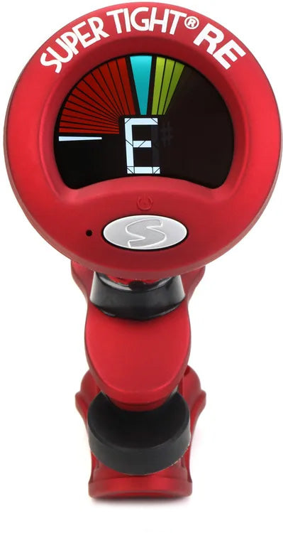 Red Snark Super Tight Rechargeable Clip-On Guitar Tuner with digital display and compact design for easy tuning.