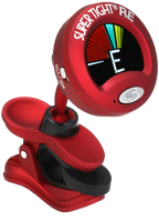 Red Snark Super Tight Rechargable Clip-On Guitar Tuner with digital display and adjustable clip for accurate tuning.