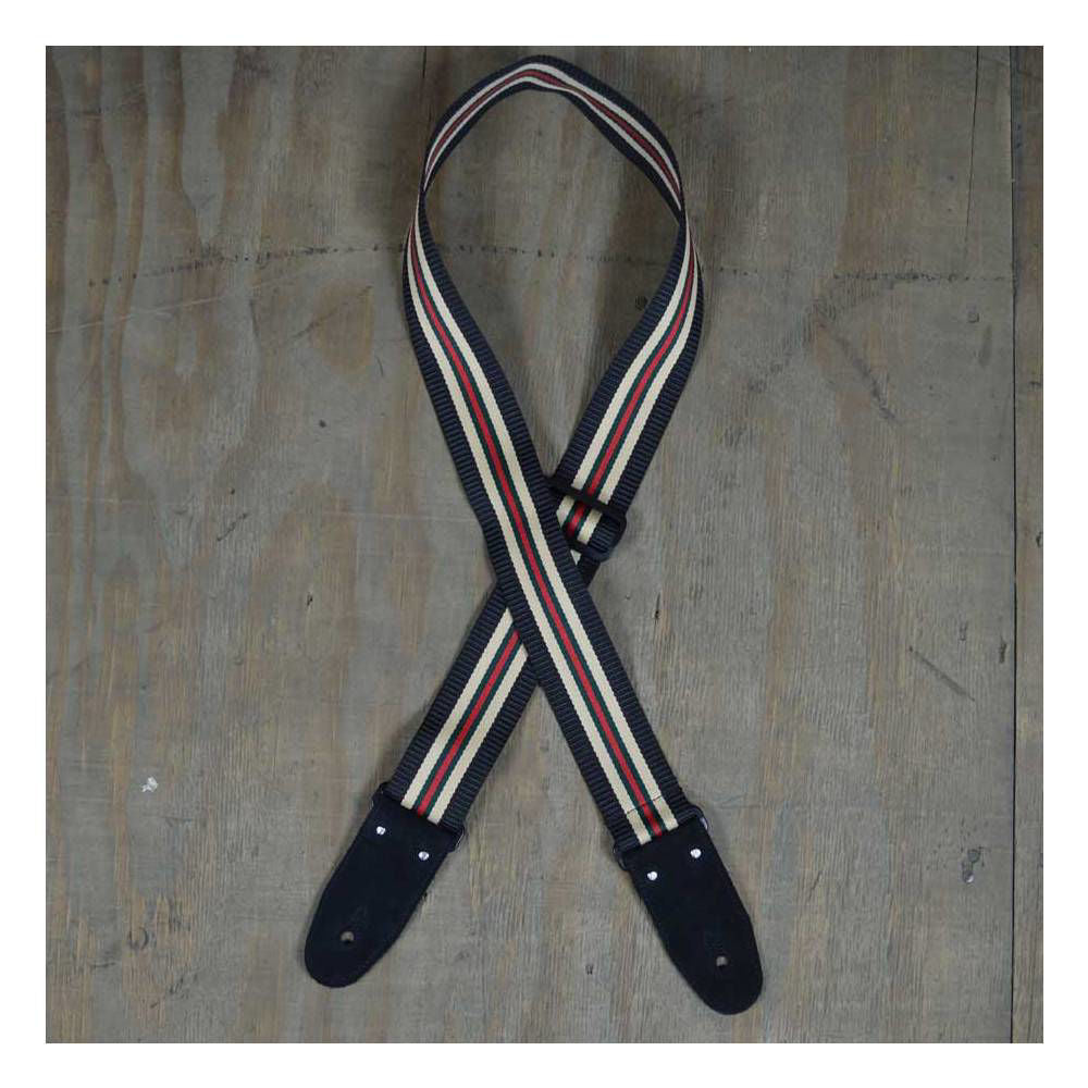 Colonial Leather Black Striped Webbing Guitar Strap