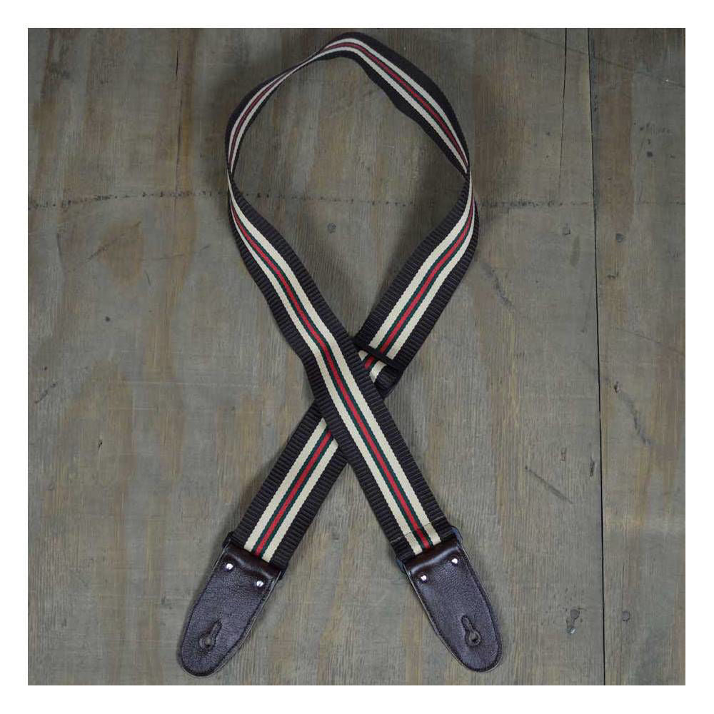 Colonial Leather Dark Brown 50mm Striped Webbing Guitar Strap