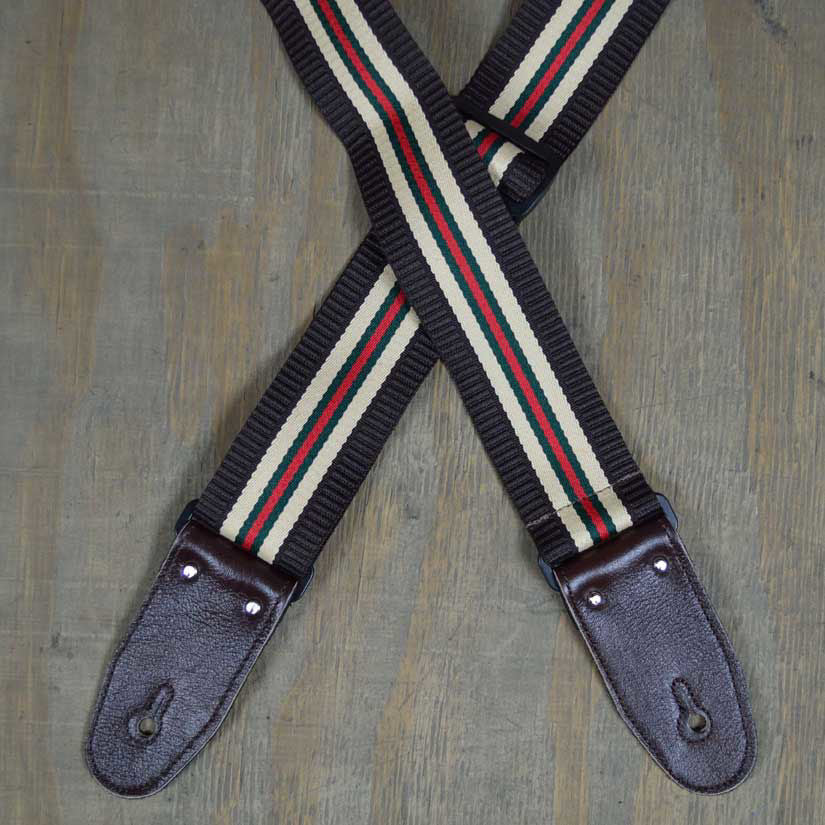 Colonial Leather Dark Brown 50mm Striped Webbing Guitar Strap