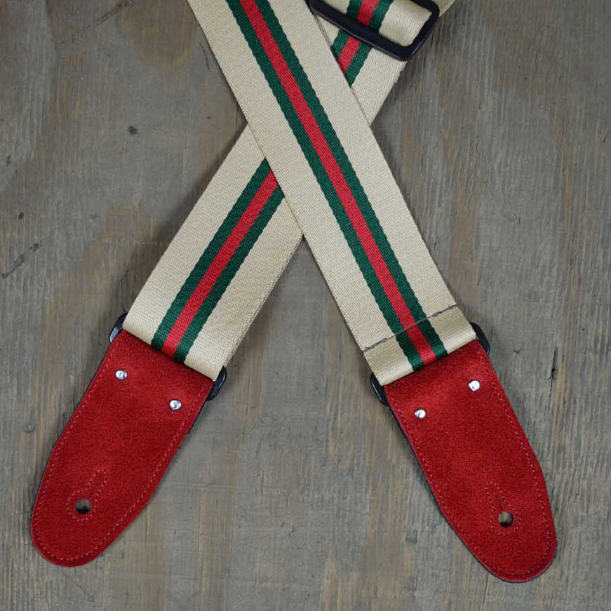 Colonial Leather Tan 50mm Striped Webbing Guitar Strap