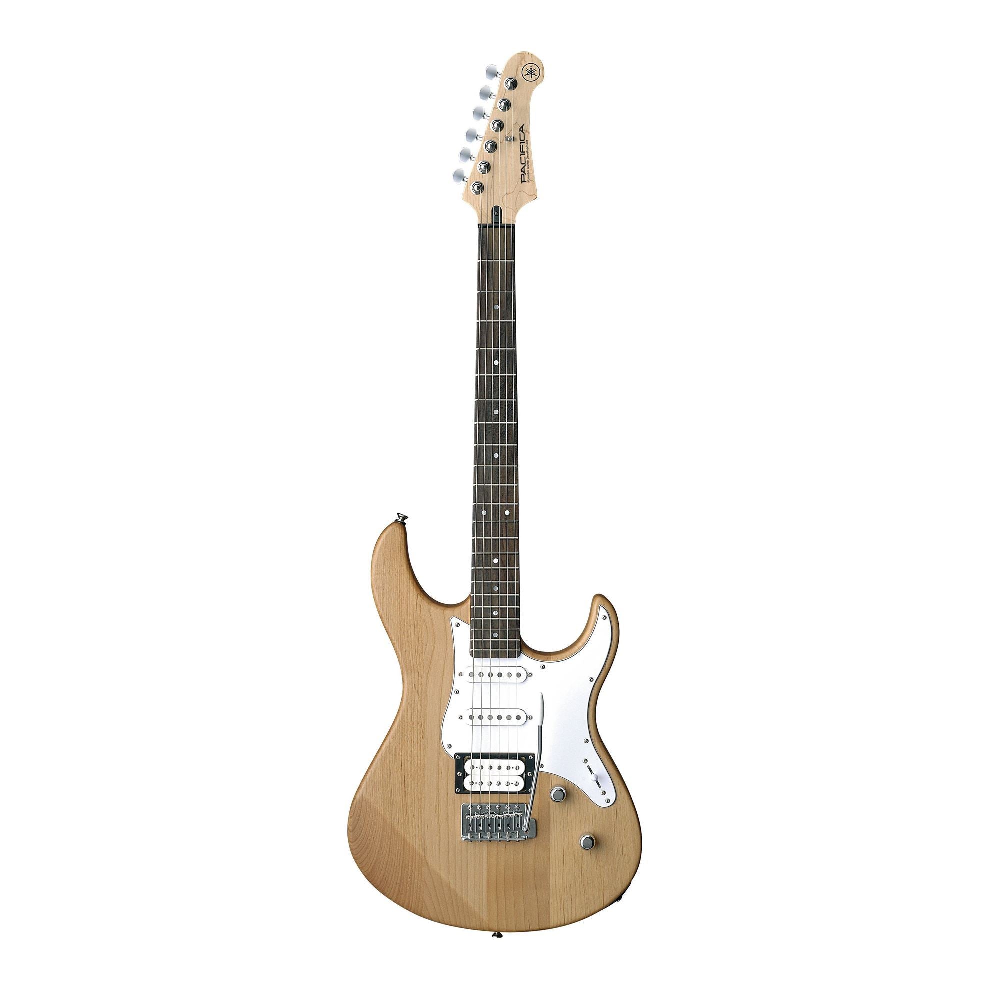 Yamaha Pacifica electric guitar in yellow natural satin finish, showcasing the body, neck, and pickups.