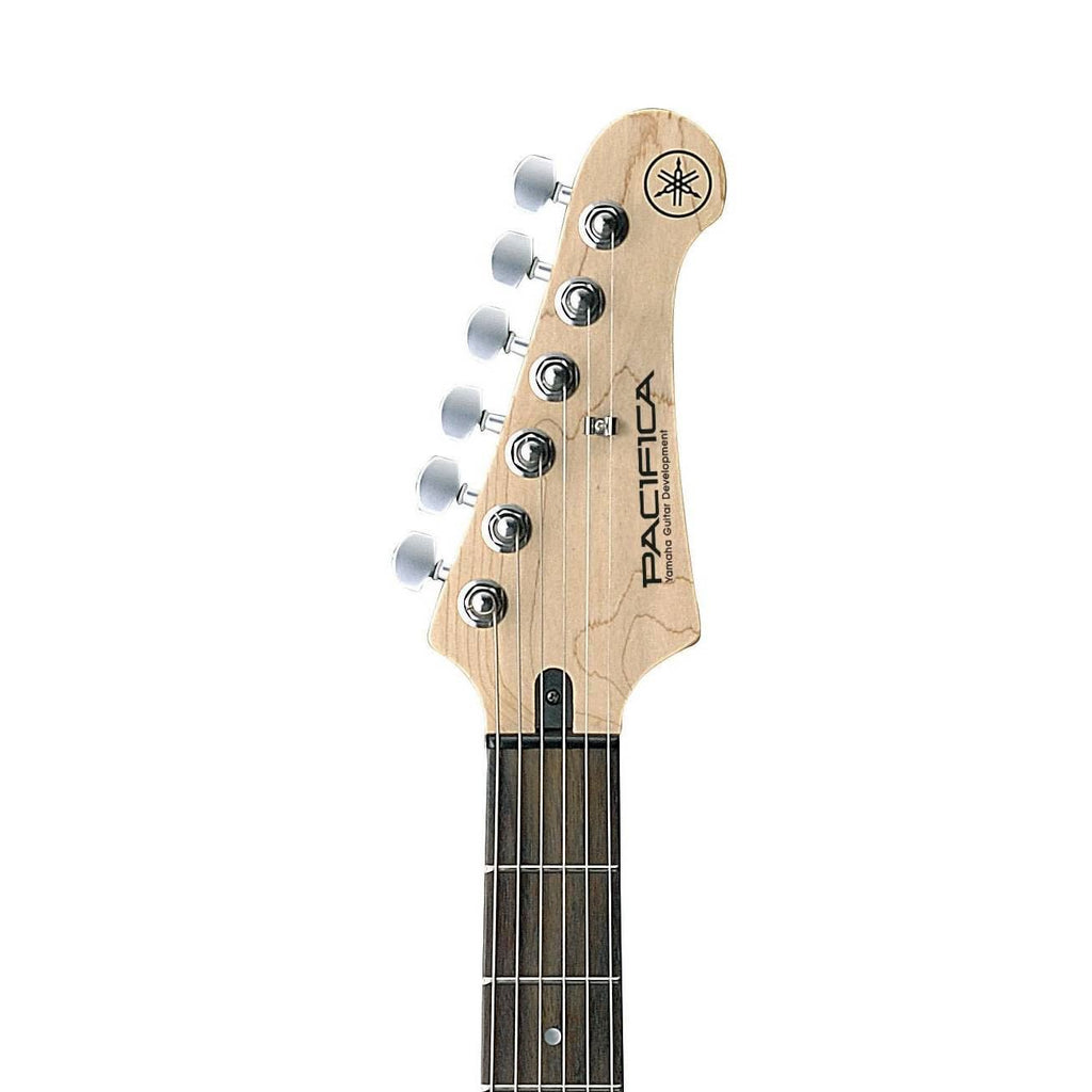 Yamaha Pacifica PAC112V electric guitar in yellow natural satin finish, showing the guitar's body, neck, and pickups.