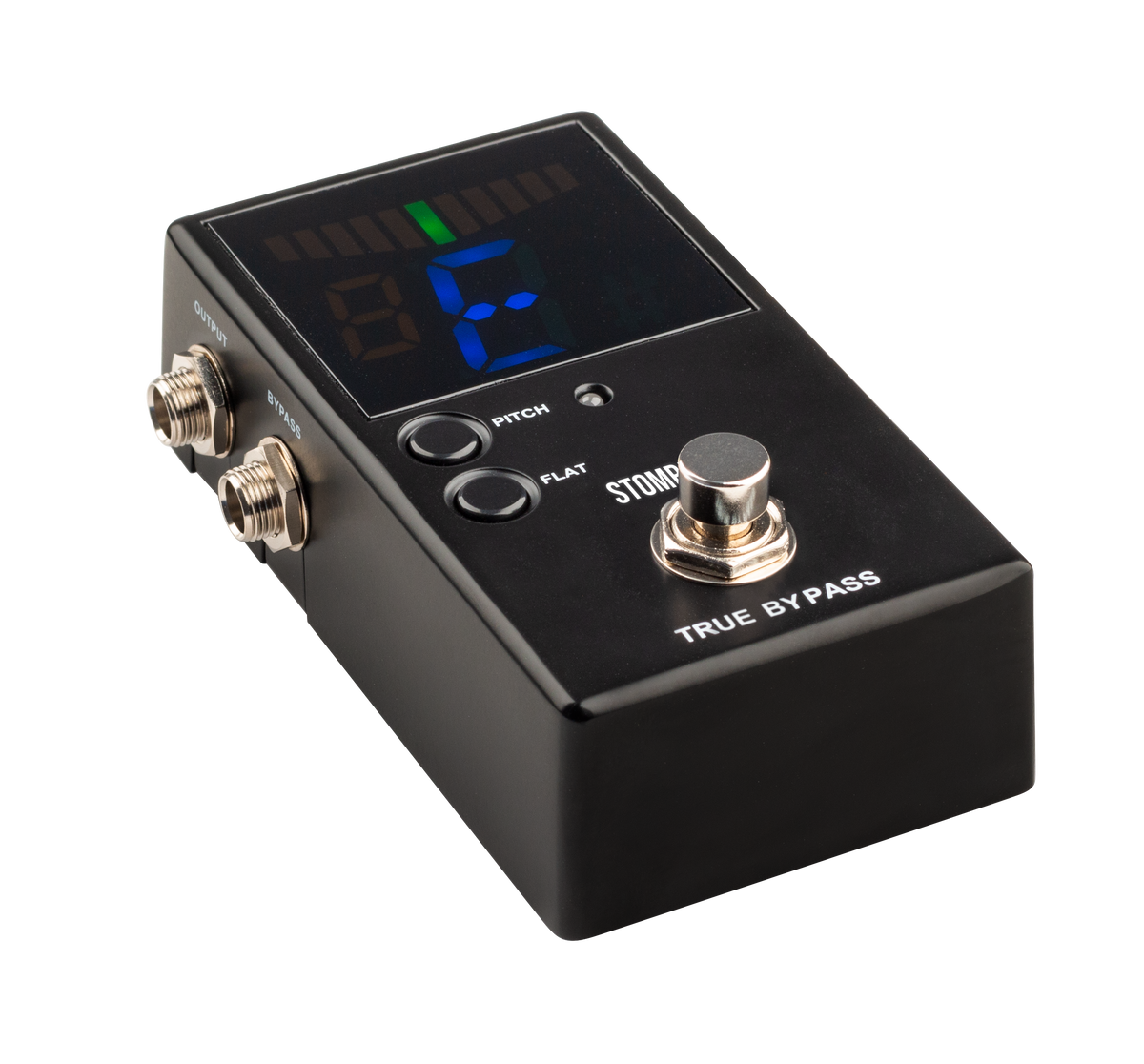 Stomp It By Clip It pedal guitar tuner effect pedal showing display and controls, designed for easy tuning on electric guitars.