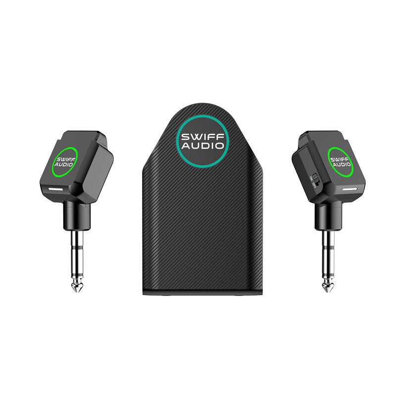 Swiff Audio WX503 digital wireless guitar kit with 5.8GHz transmitter, receiver, and 5200mAh battery, designed for reliable sound transmission.