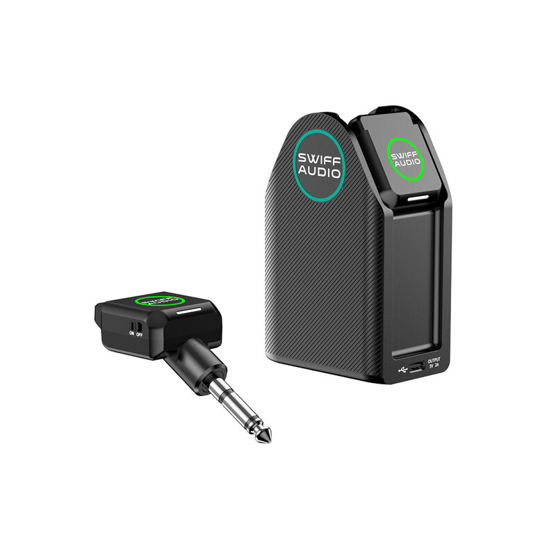 Swiff Audio WX503 digital wireless guitar kit with 5.8GHz transmitter and receiver, featuring a 5200mAh rechargeable battery.