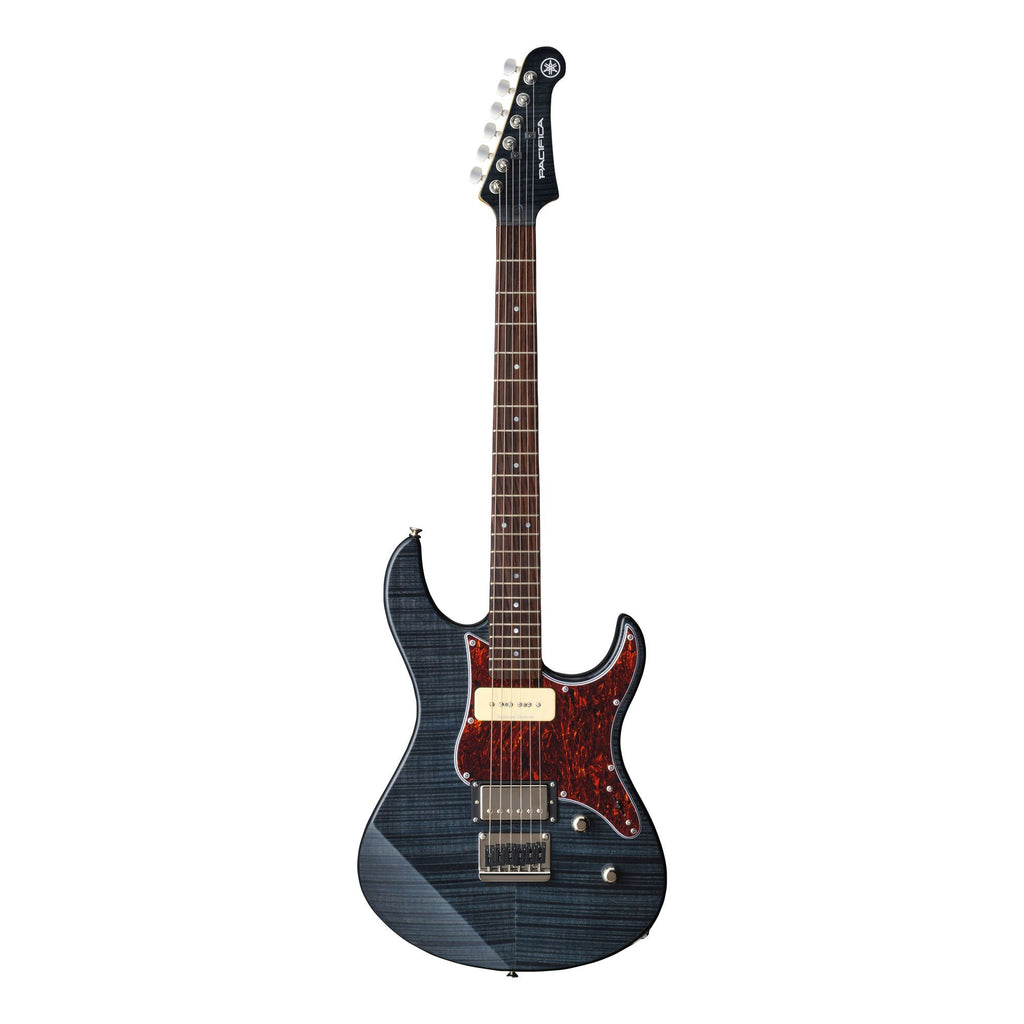 Yamaha Pacifica electric guitar with tinted maple neck in translucent black finish and flamed maple top.