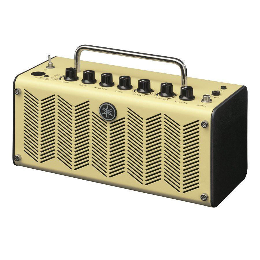 Yamaha THR5 Micro Desktop Guitar Amplifier with control knobs and compact design, 10-watt portable guitar amp on a white background