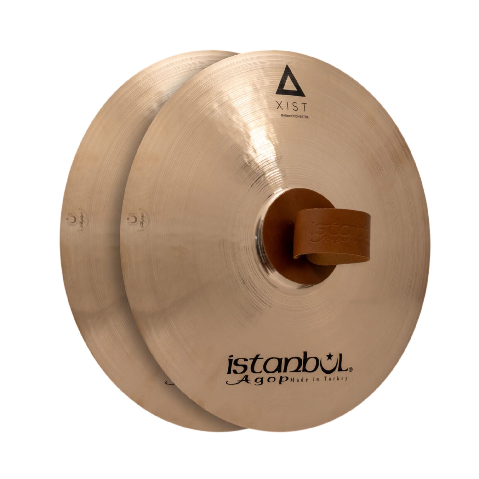Istanbul Agop Xist Orchestral Brilliant single cymbal with a shiny finish, shown in the image with detailed stamping and branding.