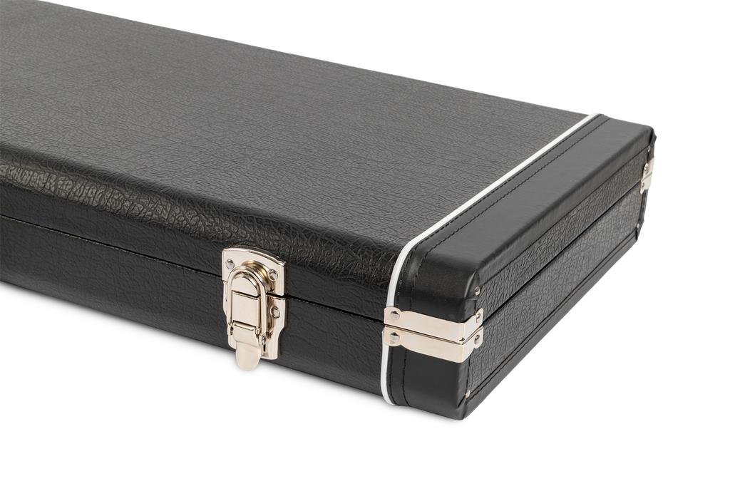Xtreme Jaguar/Jazzmaster vintage rectangular guitar case open showing plush interior and sturdy exterior for guitar protection.
