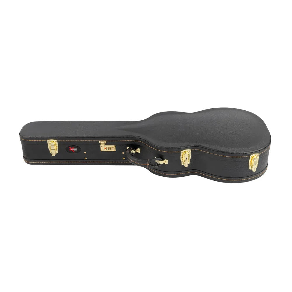 Xtreme Classic guitar case in black with padded interior and sturdy handles, designed for safe instrument transport.
