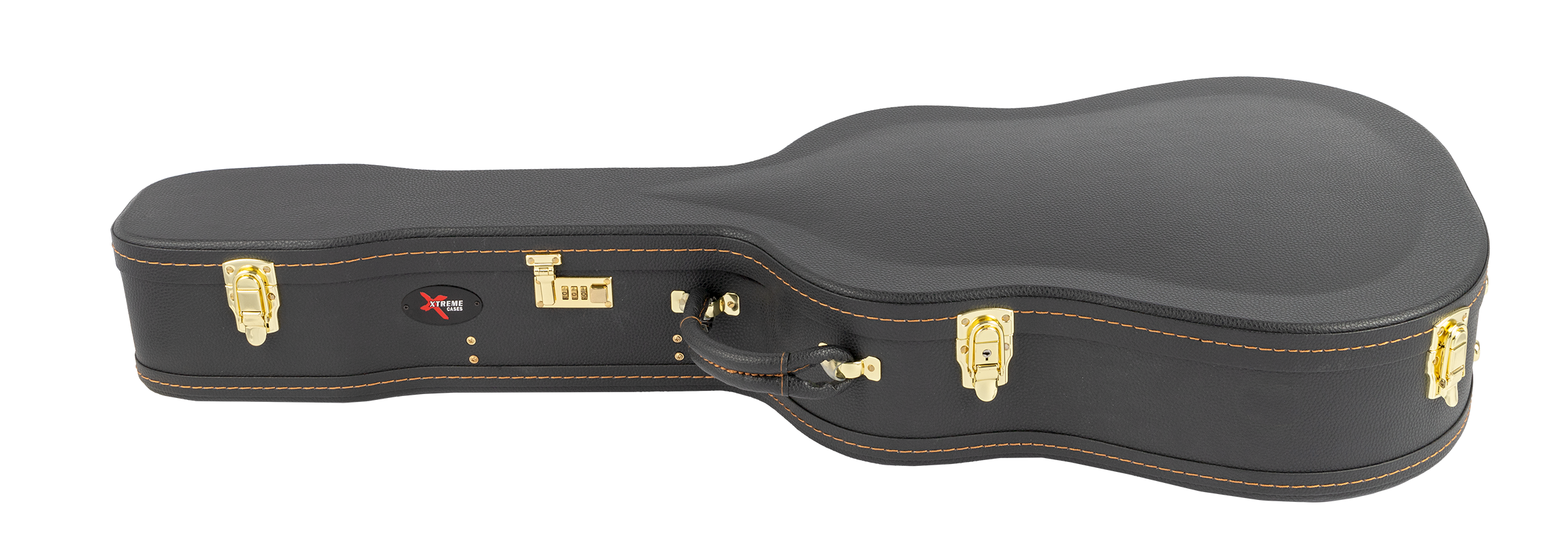 Xtreme Dreadnought Western & 12-string guitar case showing padded exterior and sturdy handle for secure transport.