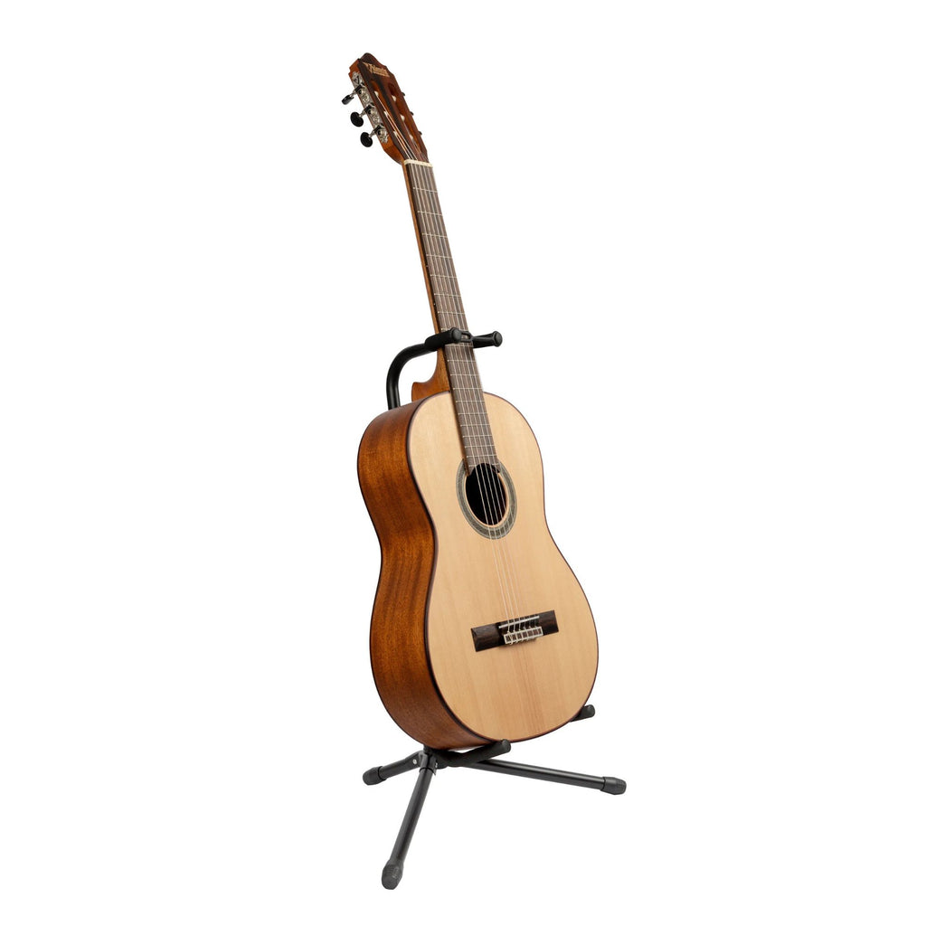 XTR XTR Tubular Style Guitar Stand holding a guitar, made of tubular metal, designed for easy guitar support and stability.