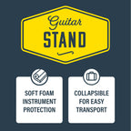 XTR XGS11 tubular style guitar stand holding an electric guitar with padded support and sturdy metal frame for secure storage