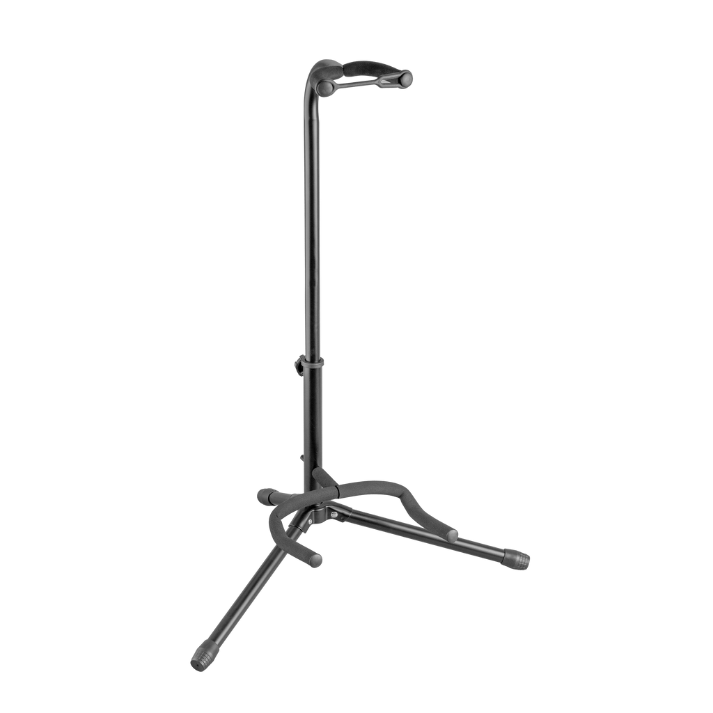 XTR Xtr Tubular Style Guitar Stand holding an electric guitar, showcasing durable metal construction and padded support.