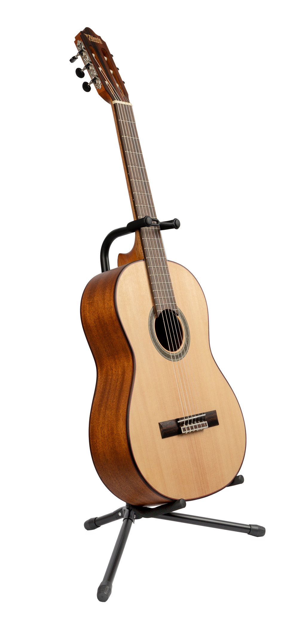 XTR Xtr Tubular Style Guitar Stand holding an acoustic guitar, designed for guitar accessories and instrument support.