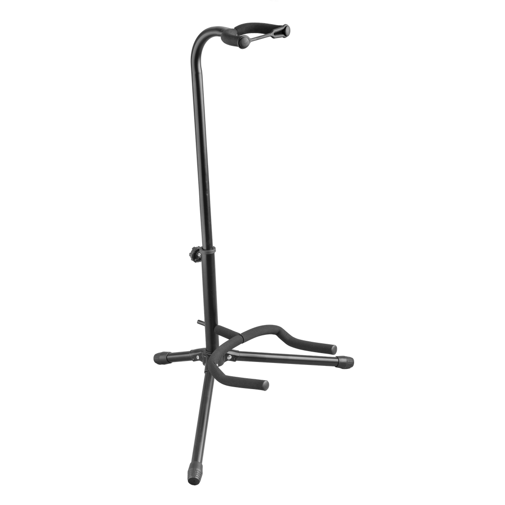 XTR XTR Tubular Style Guitar Stand holding an electric guitar, showcasing durable metal construction and padded support.