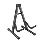 XTR XGS171 A-frame guitar stand holding an electric guitar, lightweight and sturdy guitar accessory for secure display and storage