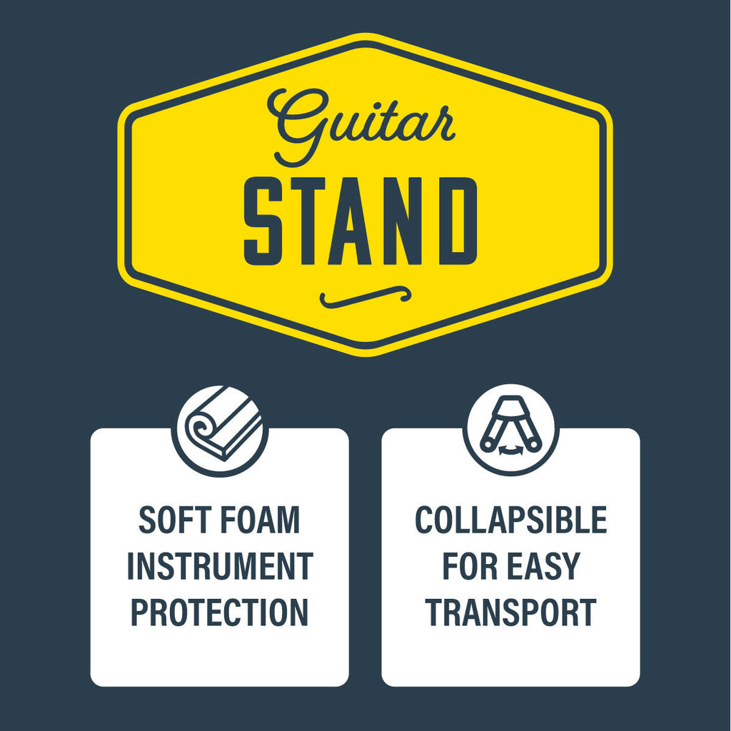 XTR XGS17 A-frame guitar stand holding an electric guitar, showcasing durable metal construction and padded supports.