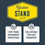 XTR XGS17 A-frame guitar stand holding an electric guitar, showcasing durable metal construction and padded supports.