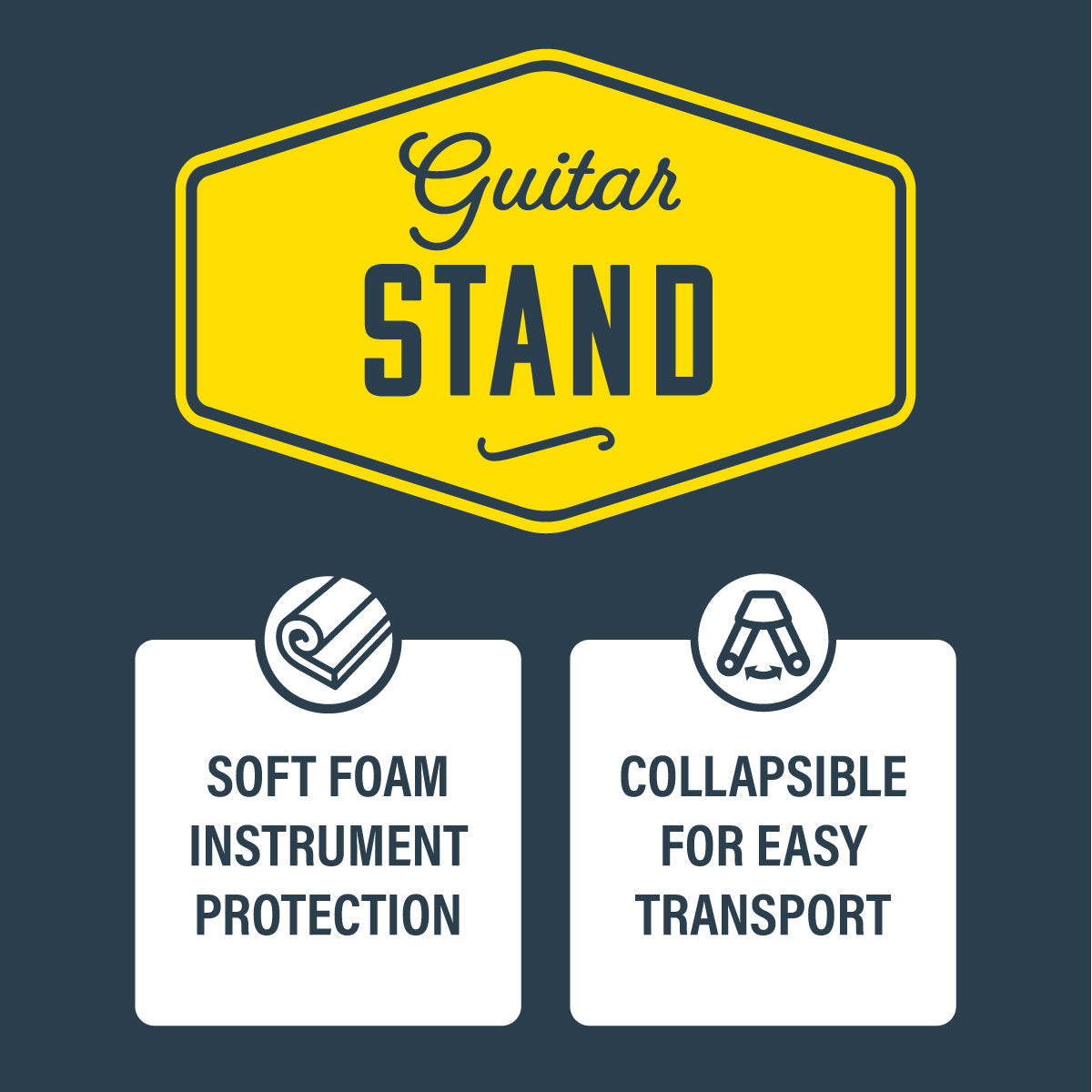 XTR XGS17 A-frame guitar stand holding an electric guitar, showcasing durable metal construction and padded supports.