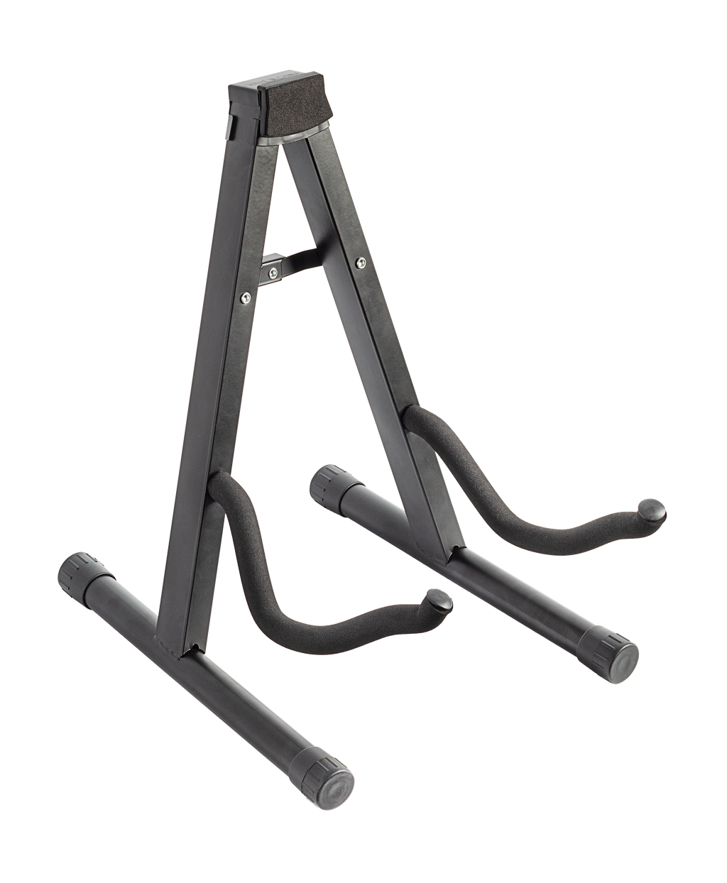 XTR XGS17 A-frame guitar stand holding an acoustic guitar, showcasing sturdy metal frame and padded support for instrument safety.