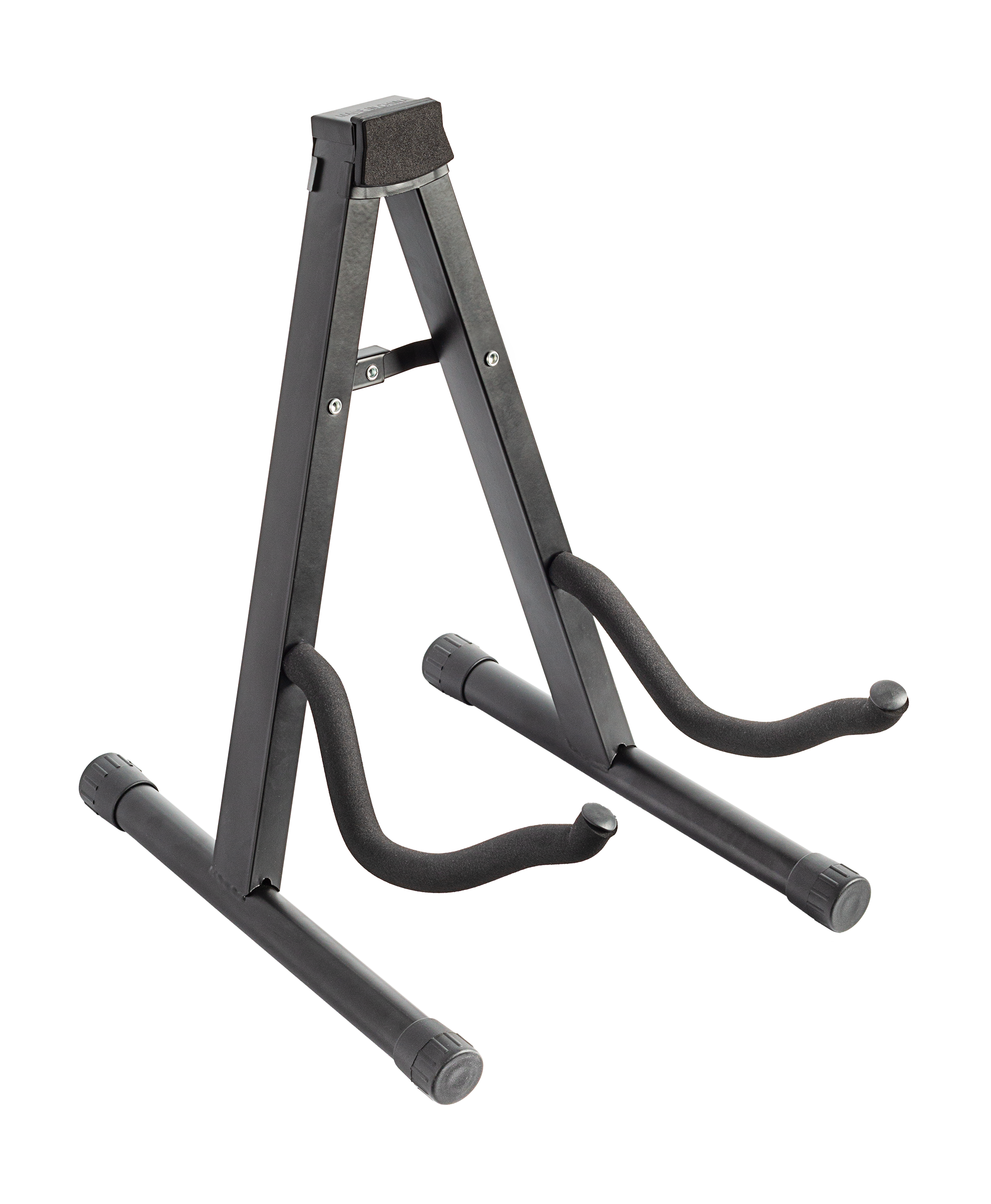 XTR XGS17 A-frame guitar stand holding an acoustic guitar, showcasing sturdy metal frame and padded support for instrument safety.
