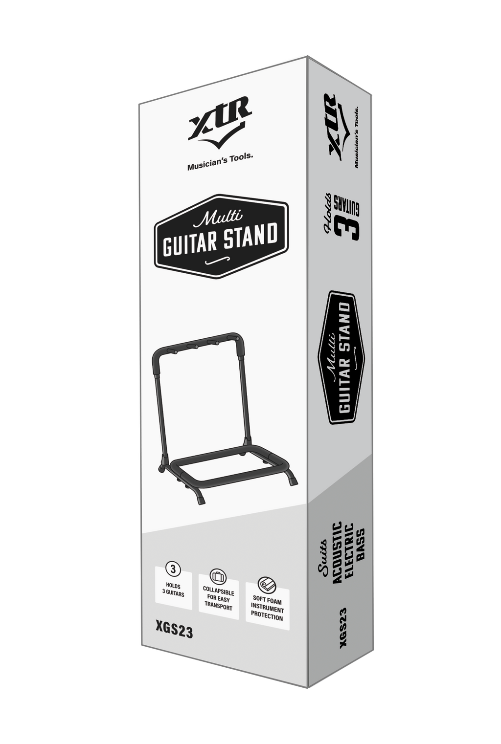 XTR Xtr Multi 3 guitar stand in box, guitar accessories for secure instrument support and storage.