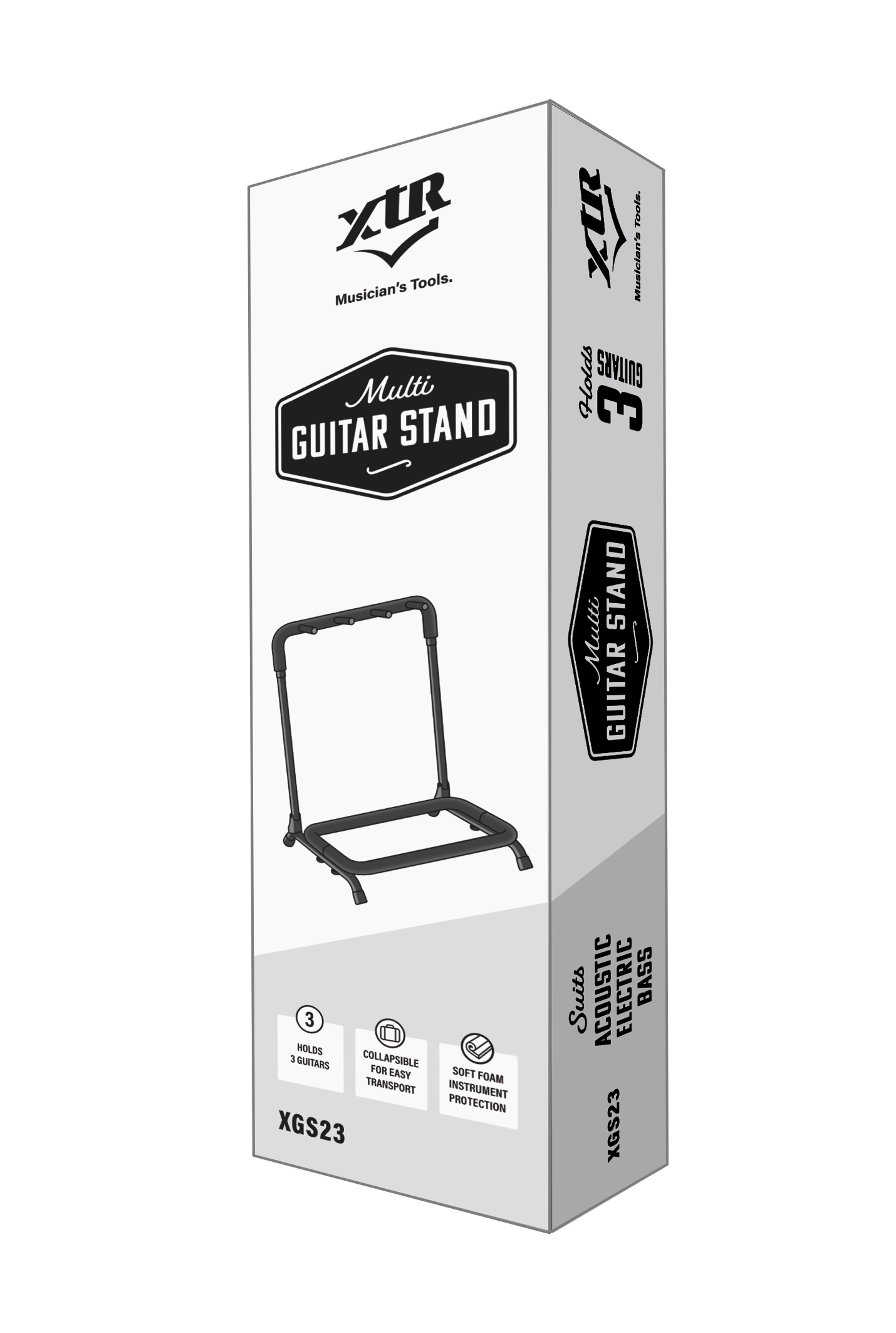XTR Xtr Multi 3 guitar stand in box, guitar accessories for secure instrument support and storage.