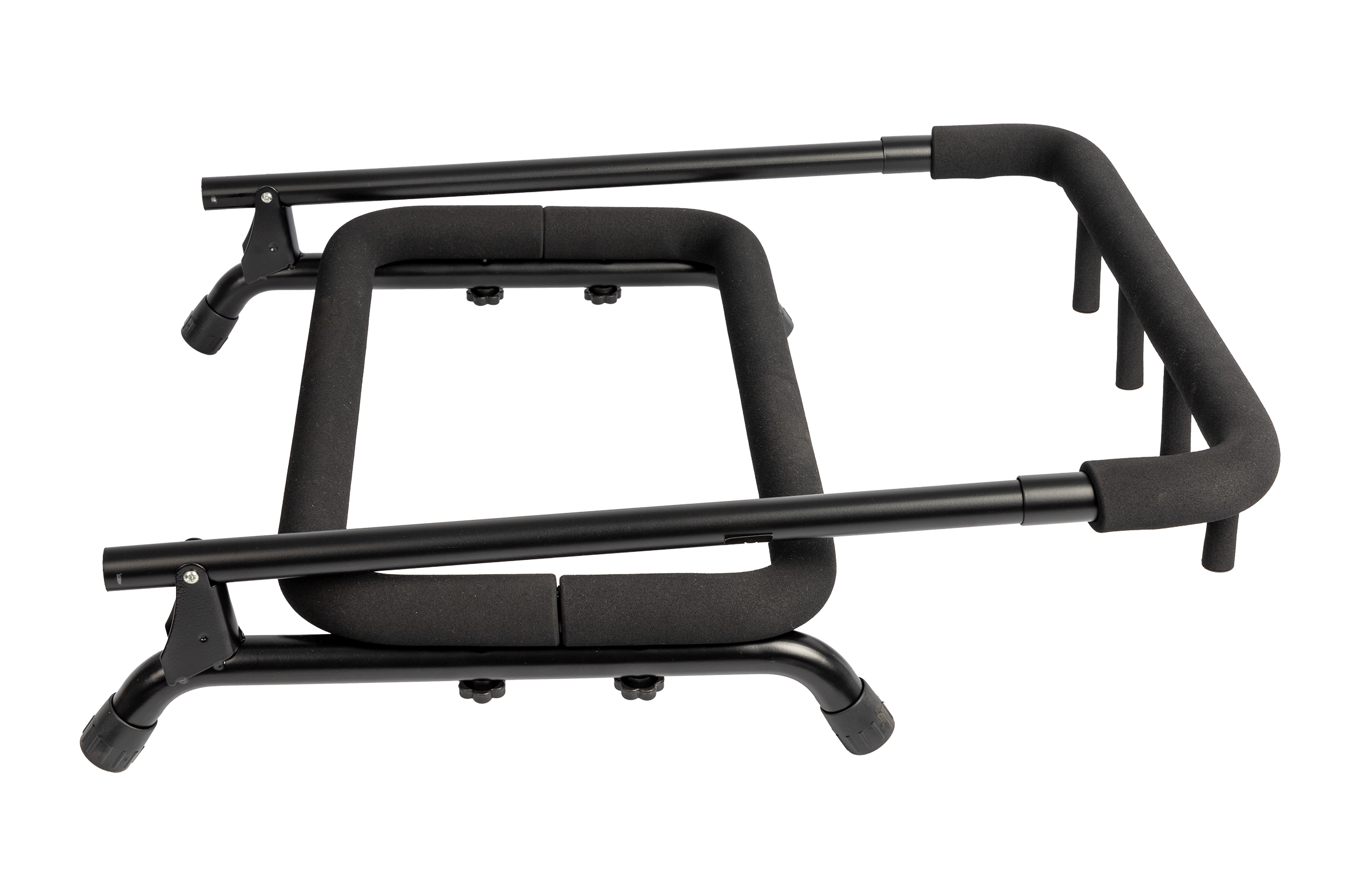 Folded XTR XGS23 Multi 3 Guitar Stand showing black padded support arms and compact design for guitar storage.