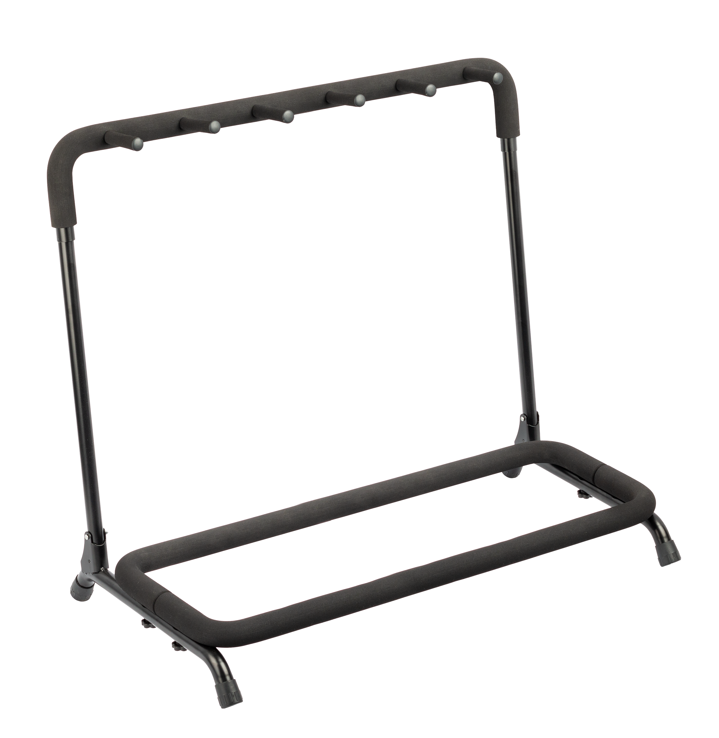 XTR Xtr Multi 3 guitar stand holding three electric guitars, compact guitar accessory for easy instrument storage.