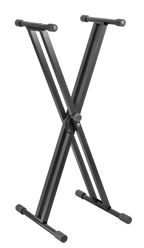 XTR X square tube 'X' style keyboard stand for guitar accessories, showing the sturdy metal frame and adjustable support arms.