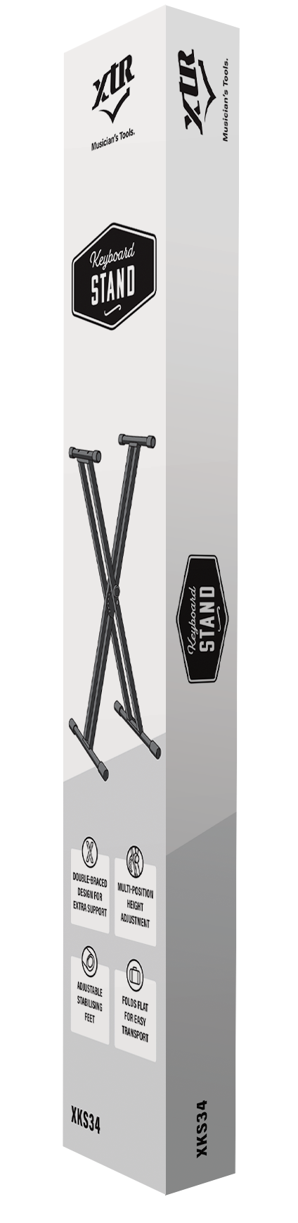 XTR X square tube 'X' style guitar keyboard stand with sturdy metal construction and black finish.