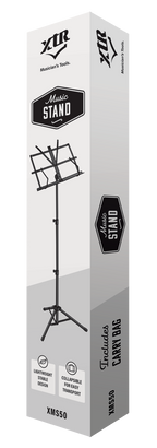 XTR Black Plated Music Stand for Guitar Accessories, sturdy and portable, with adjustable height and sheet music holder.