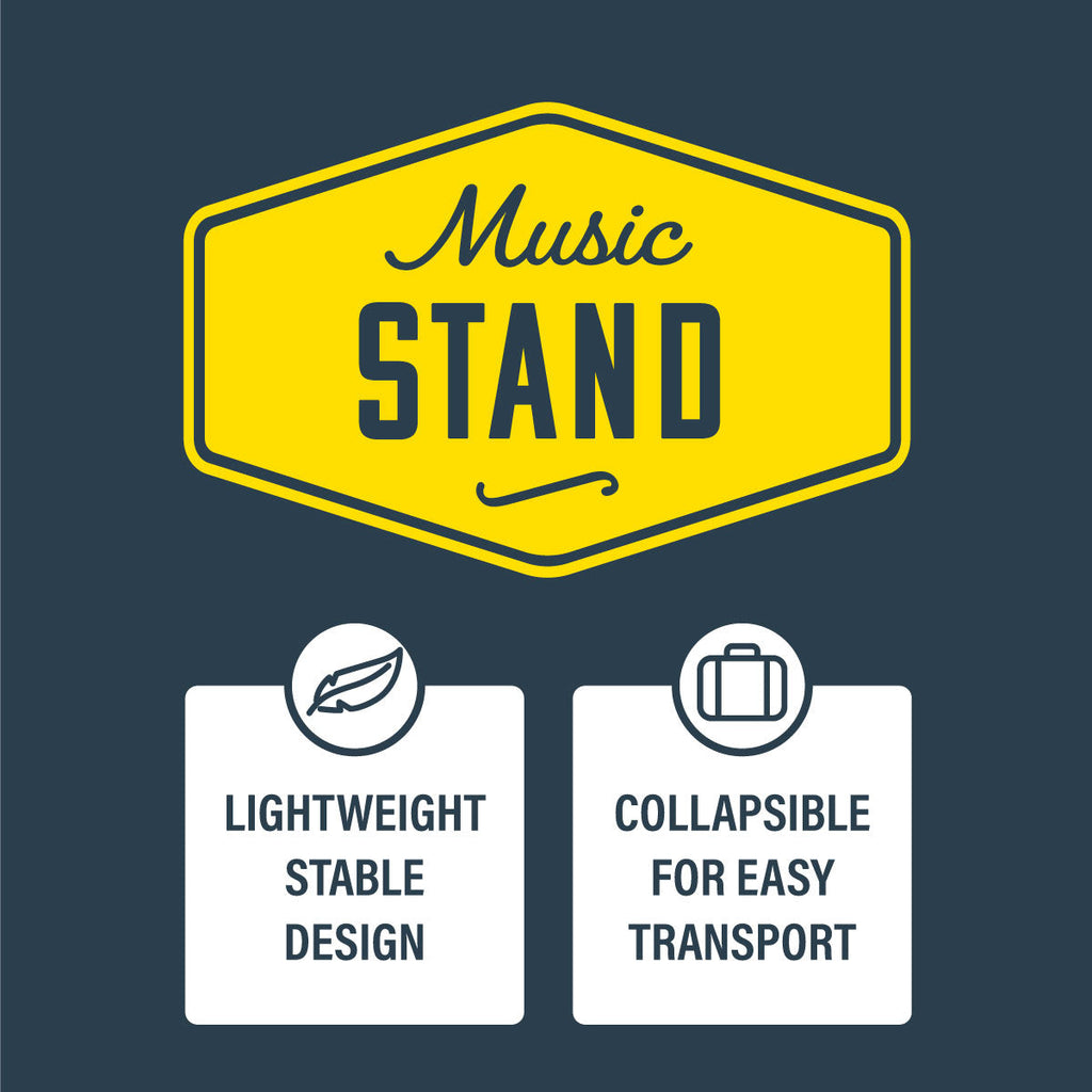 XTR black plated music stand for guitar accessories, adjustable with a sturdy metal construction and folding design.