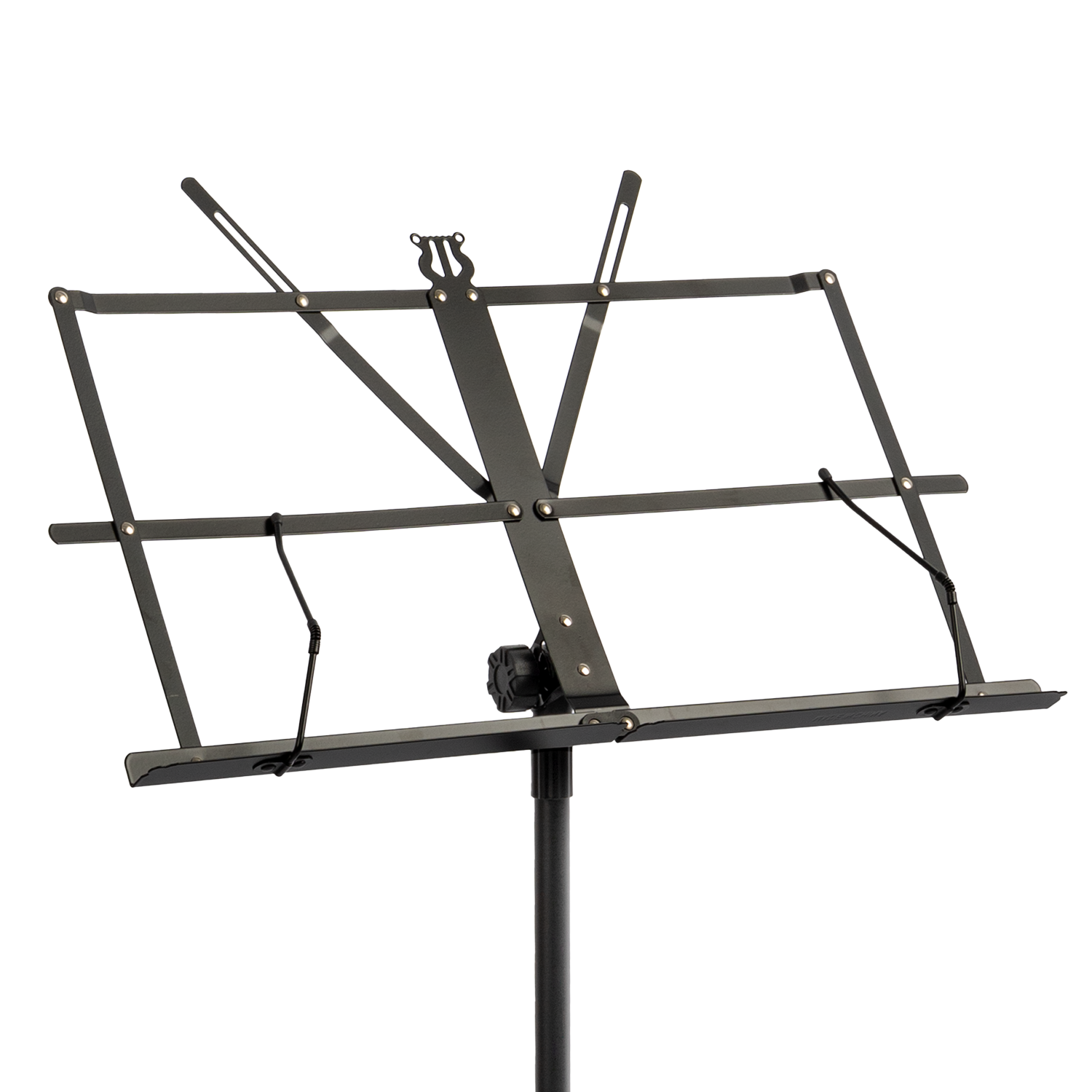 Black plated XTR music stand for guitar accessories, featuring a sturdy design and adjustable height for musicians.