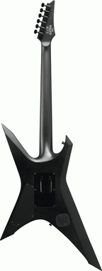 Ibanez Iron Label XPTB620 electric guitar in black flat finish, featuring a sleek body and modern design.