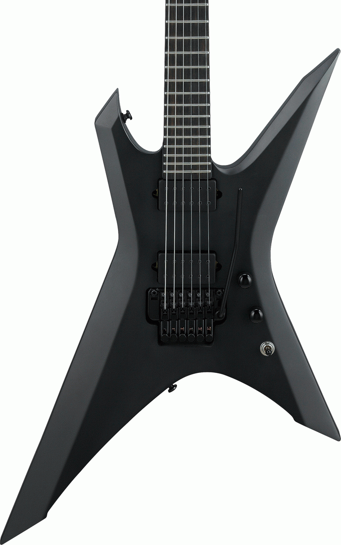 Ibanez Iron Label XPTB620 electric guitar in black flat with sleek body and modern design, perfect for metal and rock musicians.
