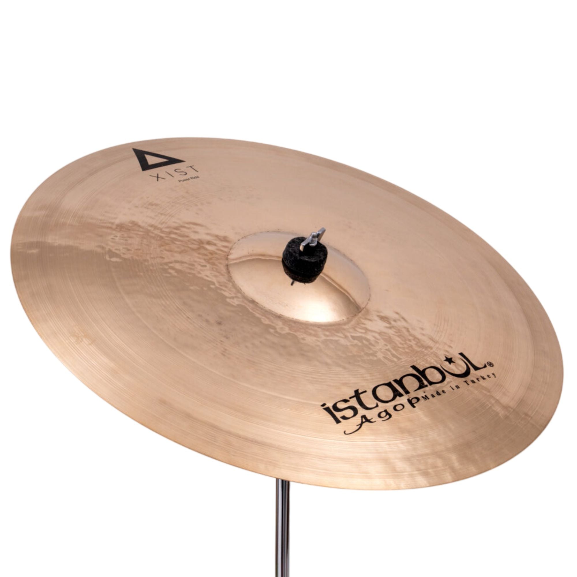 Istanbul Agop Xist Power Ride cymbal, single cymbals series, shown in image with a shiny bronze finish and detailed logo.