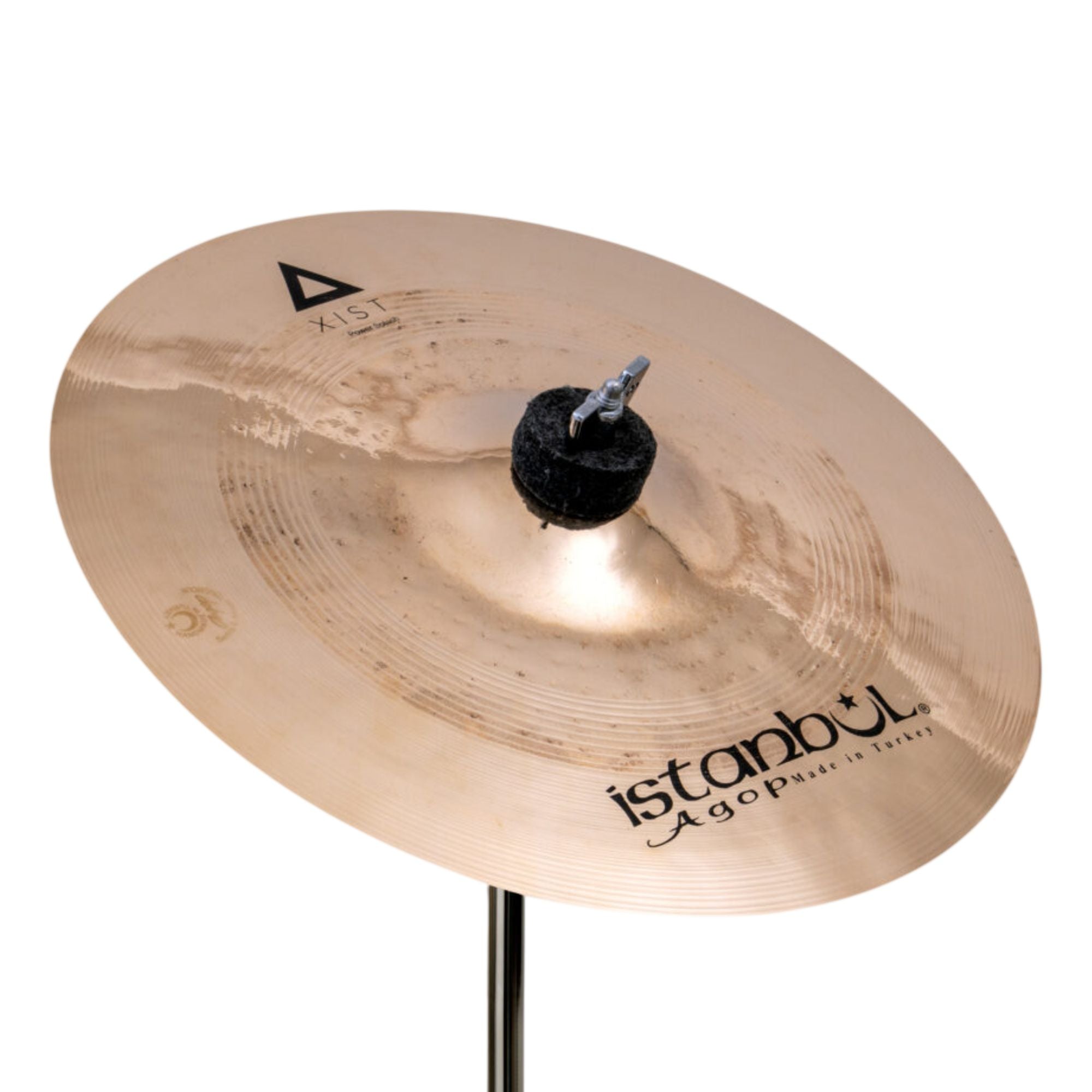 Istanbul Agop Xist Power Splash single cymbal with a shiny finish and textured surface for dynamic sound.