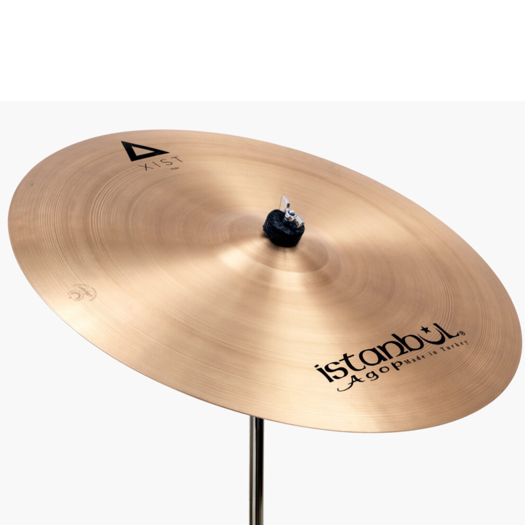 Istanbul Agop Xist Ride cymbal, single cymbal from the Istanbul 24 series, shown with its reflective surface and detailed branding.