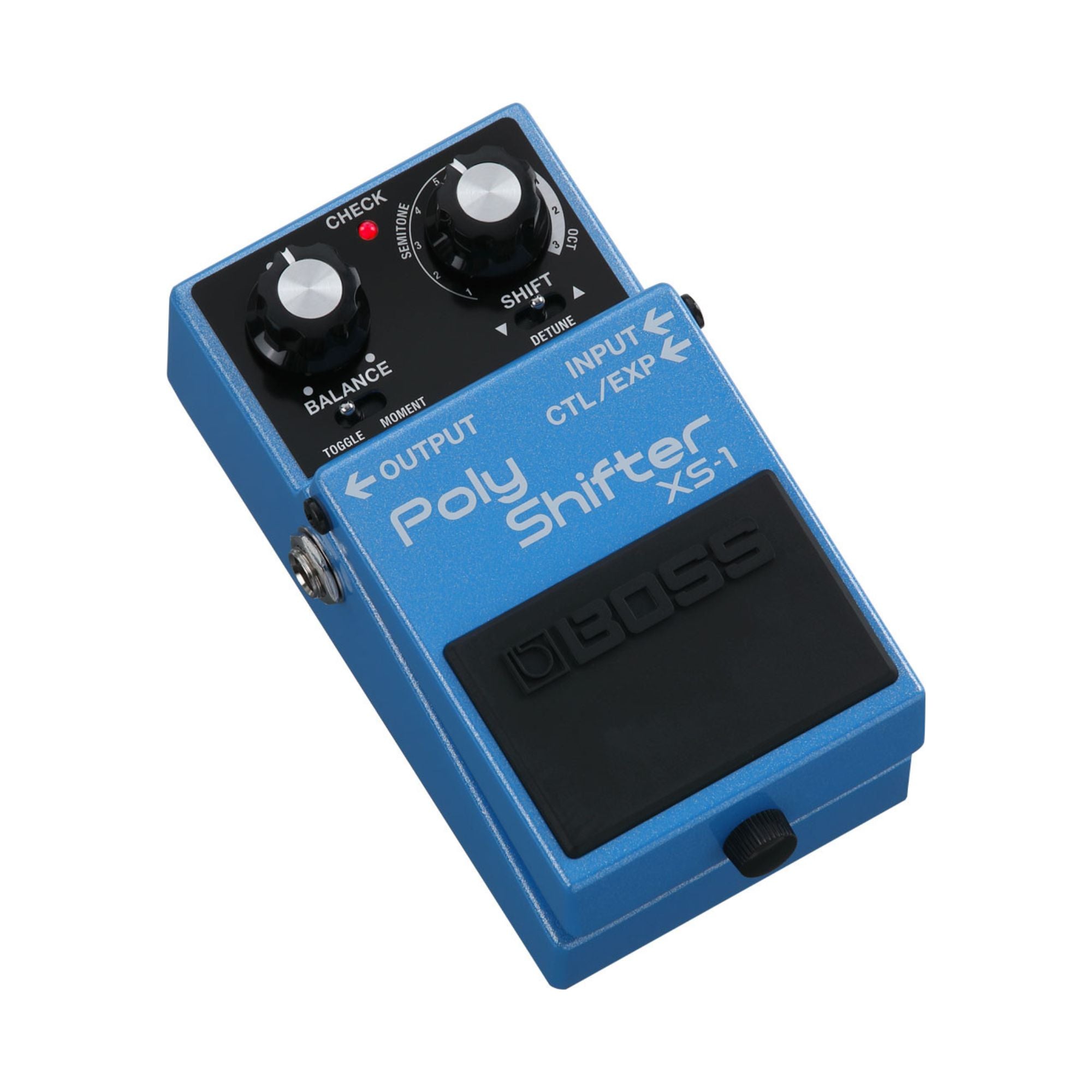 BOSS XS1 Poly Shifter effects pedal, compact guitar effects pedal with polyphonic pitch shifting and modulation controls.