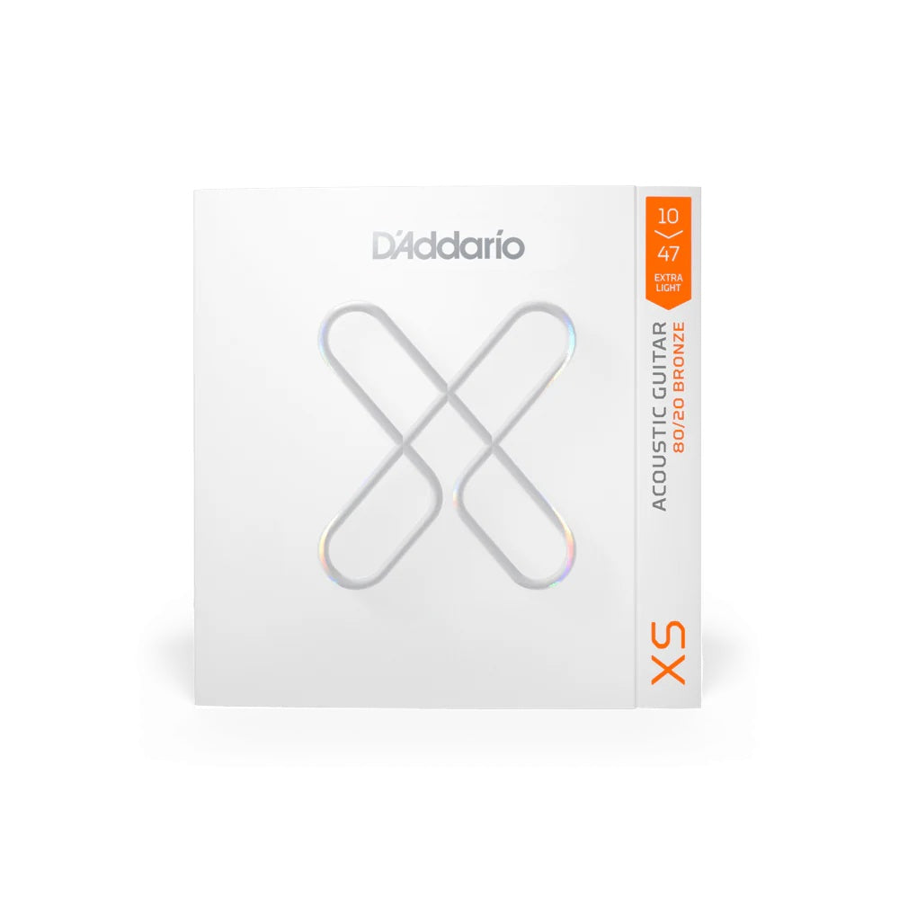 D'Addario XSABR1047 10-47 extra light 80/20 acoustic guitar strings, shown on the packaging.