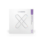 D'Addario XSABR1152 11-52 Custom Light 80/20 acoustic guitar strings on a guitar neck with close-up of string details.