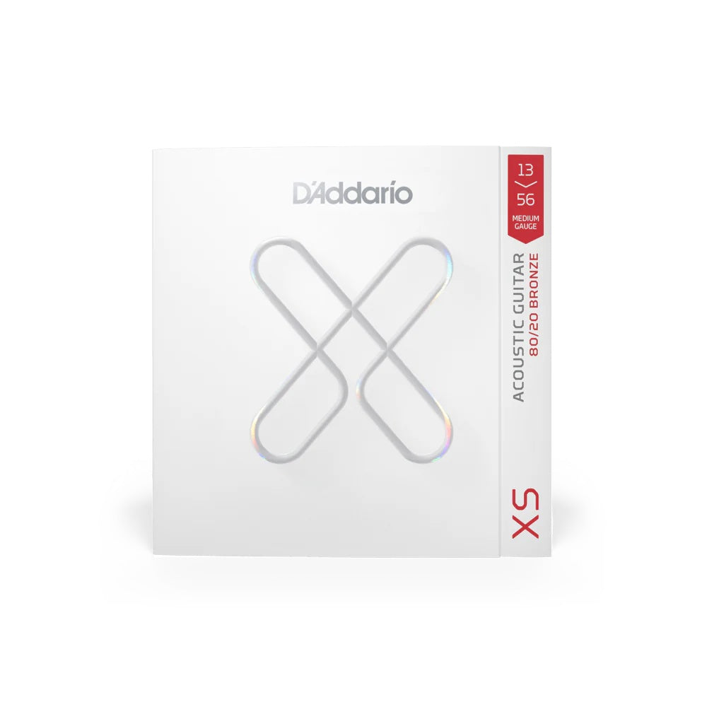 D'Addario XSABR1356 light 13-56 80/20 acoustic guitar strings, close-up of the packaged set showing the string gauge and branding.