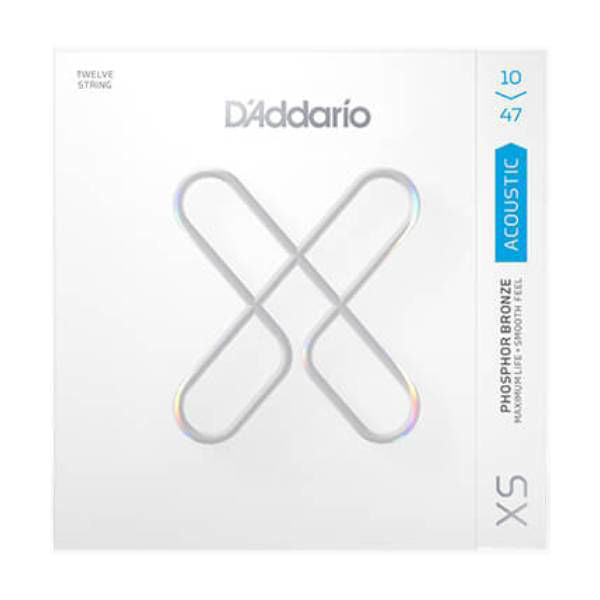 D'Addario XS acoustic guitar strings set, phosphor bronze, extra light, 10-47 gauge, for 12-string acoustic guitar.