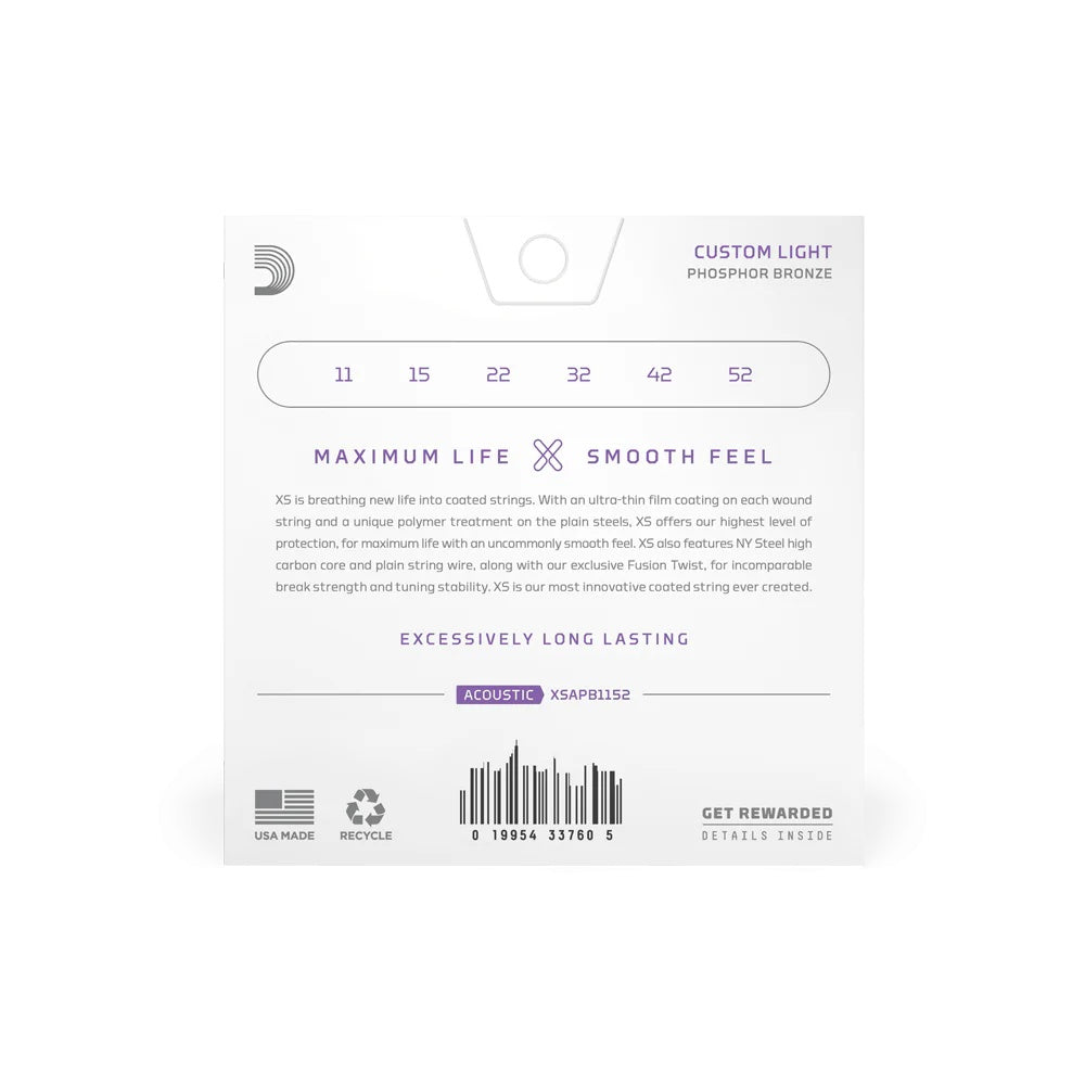 D'Addario XSAPB1152 Custom Light Phos Bronze Acoustic Guitar Strings, 11-52 gauge, shown on the product image.