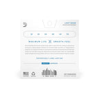 D'Addario XS acoustic guitar strings set with phosphor bronze, light gauge, 12-53, shown on a guitar.